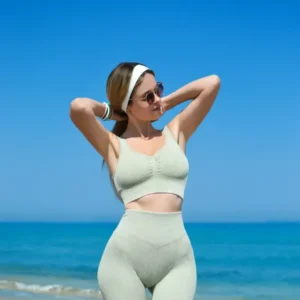 Beige Ribbed Beachwear Set