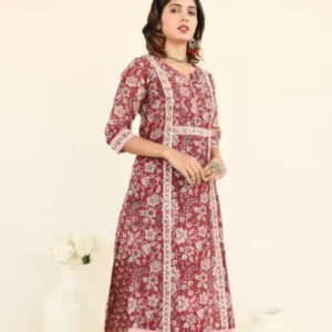 Maroon Printed Kurta Set