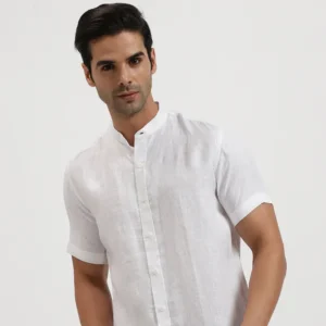 White Chinese Collar Shirt
