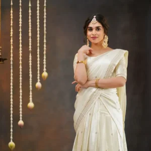 White Woman Half Saree