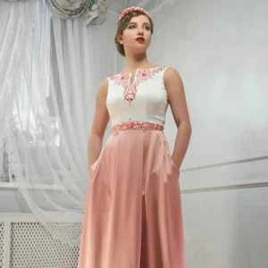 peach sleeveless gown