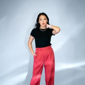 red pants with black top