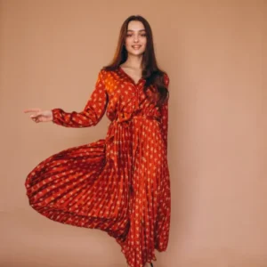 red printed flowy dress